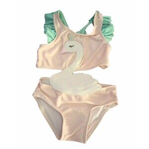 Sol Swim Swan Baby Swimsuit Pink Polka Dot sz 18M Girls Bikini/OnePiece